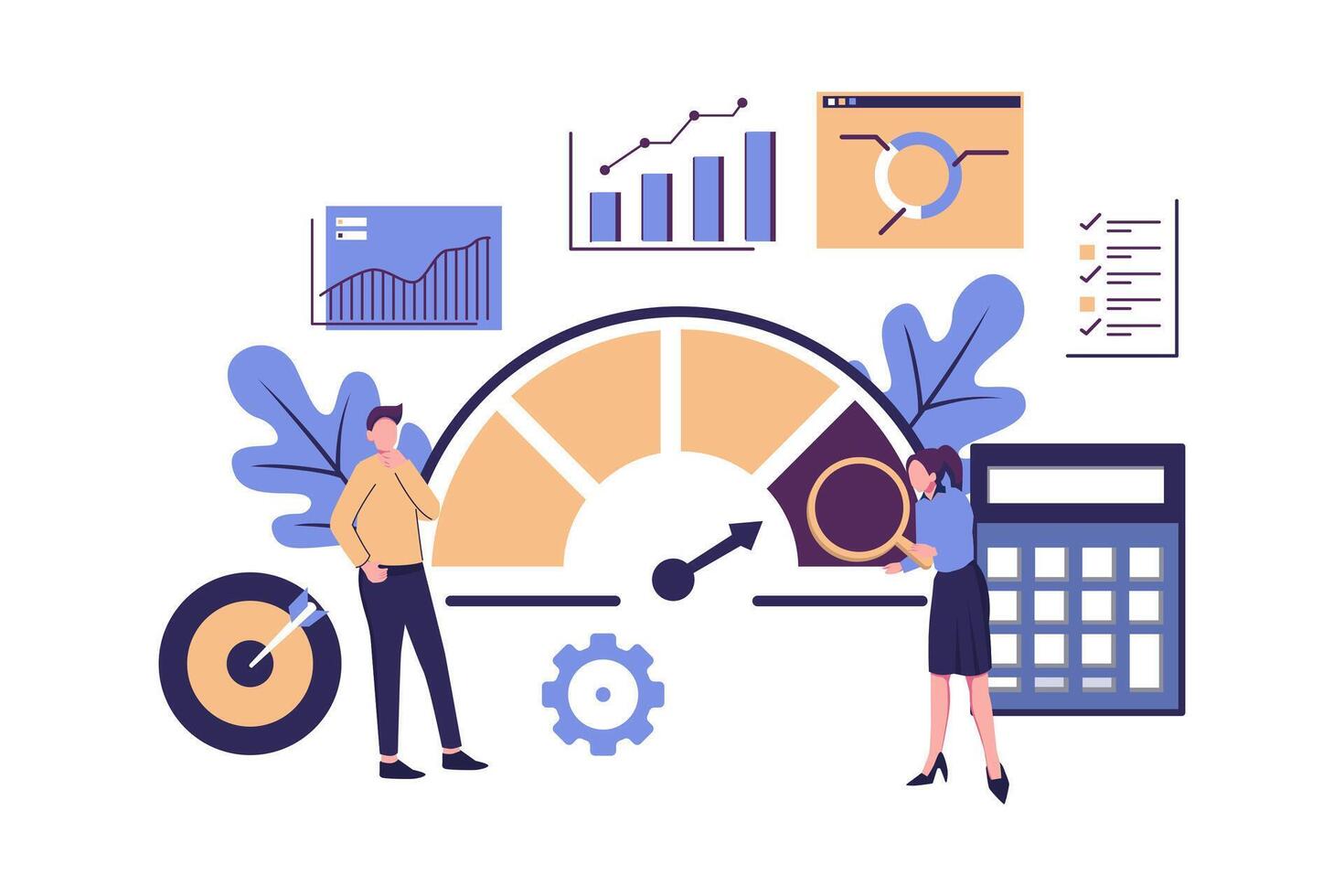 evaluación comparativa comparar calidad con competidor compañías. actuación, calidad, costo comparación. desarrollo estrategia vector