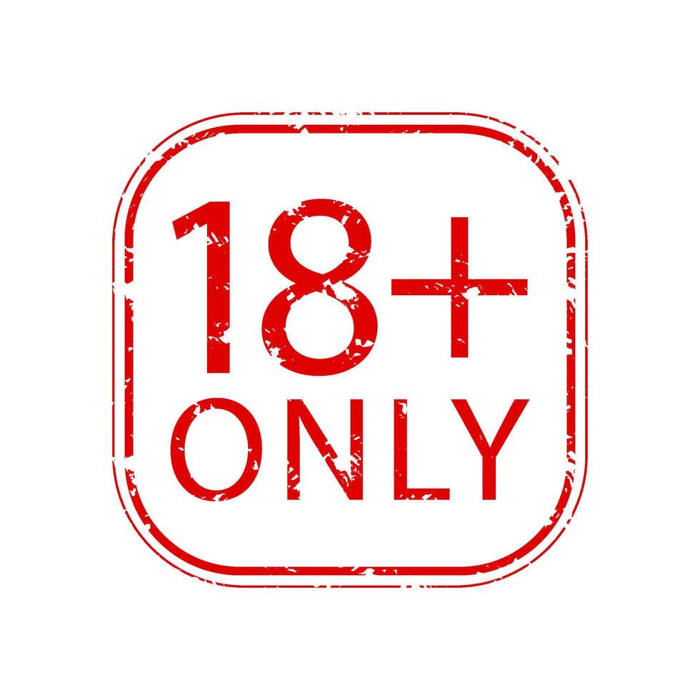 Only for adult 18 rubber stamp seal. Vector of restrict and forbidden, adult 18, prohibition and restriction, attention block, distress legal, prohibited restricted, 18 plus allowed illustration