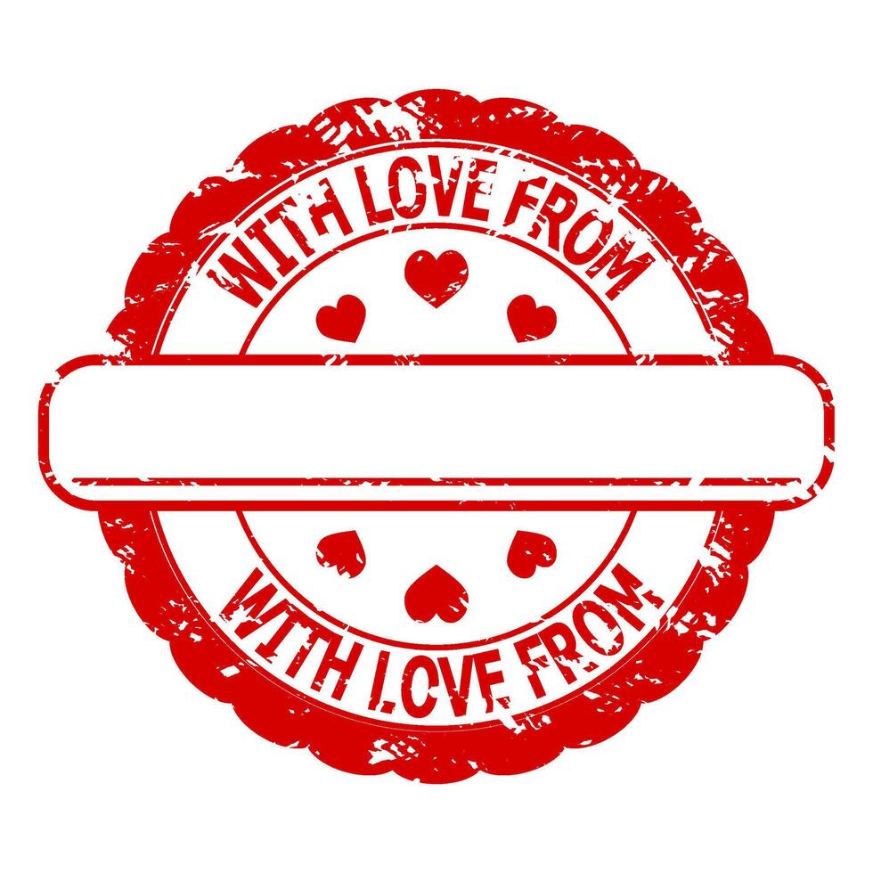 With love from rubber stamp, texture seal. Rubber grunge valentine icon, red sign design seal, texture romance and romantic, vector illustration