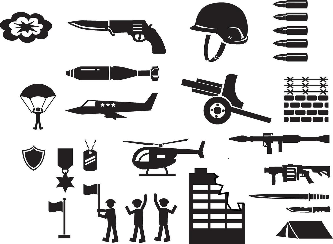 militar y guerra iconos, cada icono agrupado y editable vector