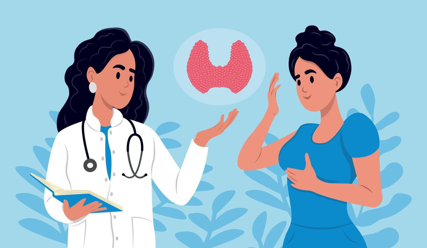 Endocrinologist deal with the diagnosis and treatment of the human thyroid gland. Hypothyroidism, hyperthyroidism concept. World Thyroid Day. January is Thyroid Awareness Month. vector