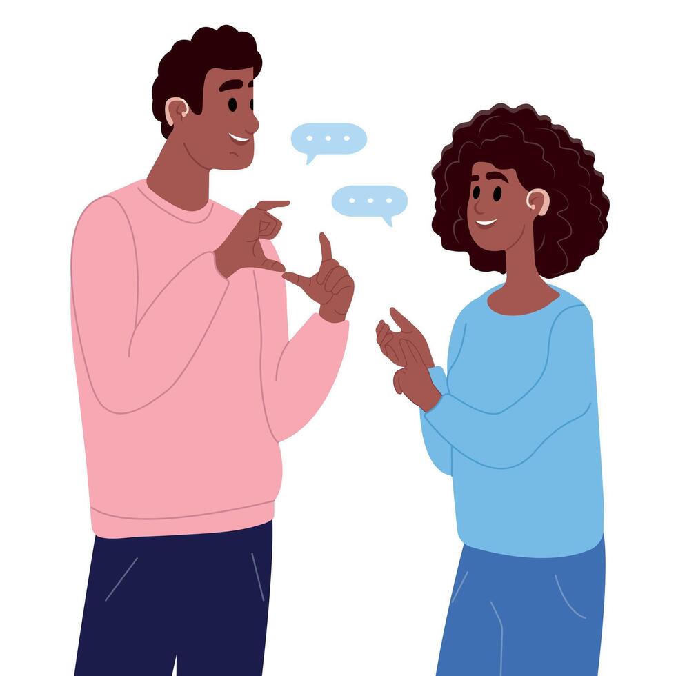 A pair of deaf and mute people using sign language to communicate. A man and a woman with hearing impairment. World Deaf Day and World Hearing Day . International day of sign languages. vector