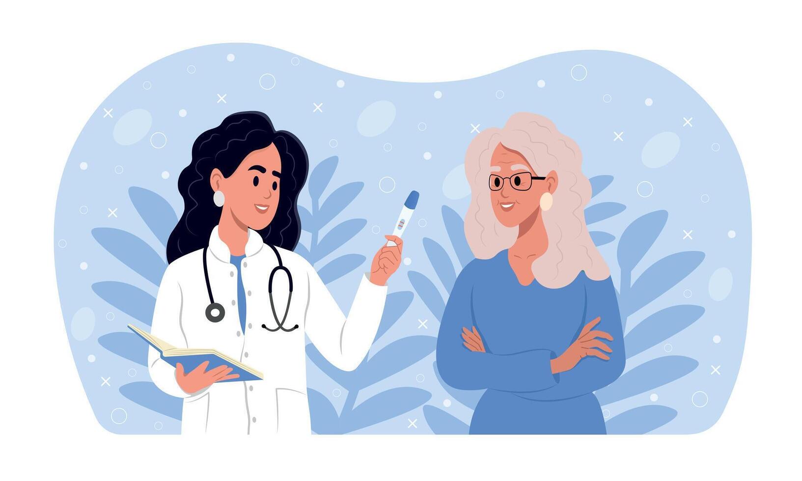 Menopause test and home express-test. Replacement hormone therapy concept. vector