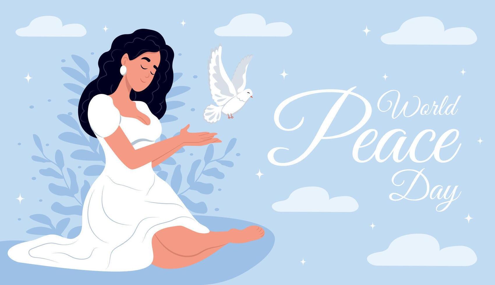 Dove of peace and woman. Peace symbol, horizontal banner. vector