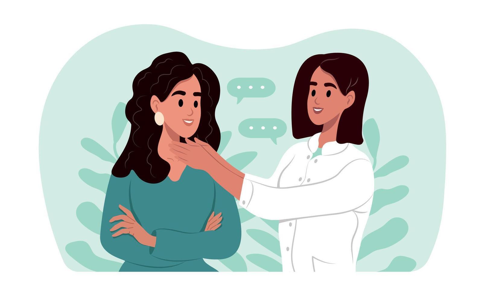 National Thyroid Awareness Month. Endocrinologist examining thyroid gland of woman. Endocrinologist deal with the diagnosis and treatment of the human thyroid gland. vector