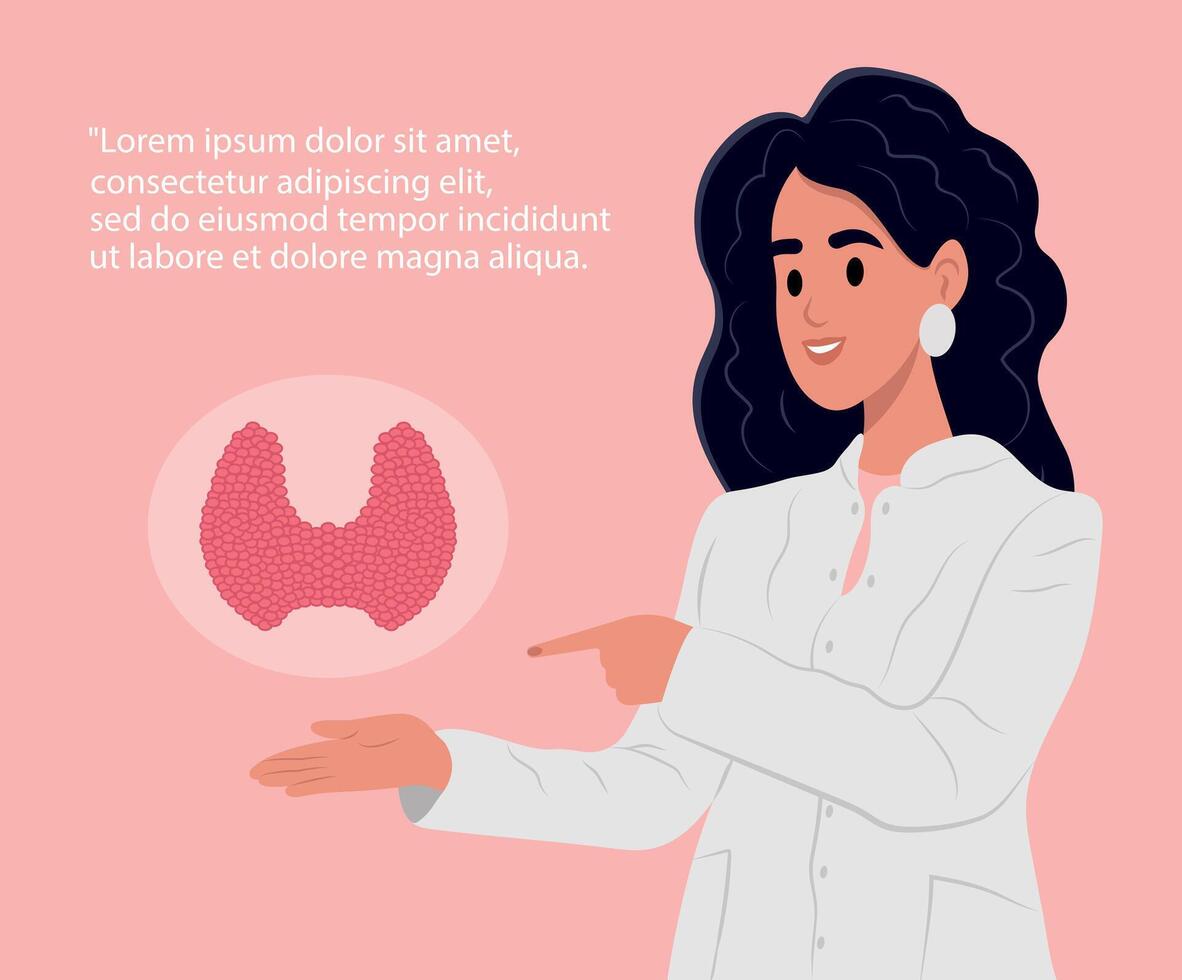 Endocrinologist deal with the diagnosis and treatment of the human thyroid gland. Hypothyroidism, hyperthyroidism concept. World Thyroid Day. January is Thyroid Awareness Month. vector