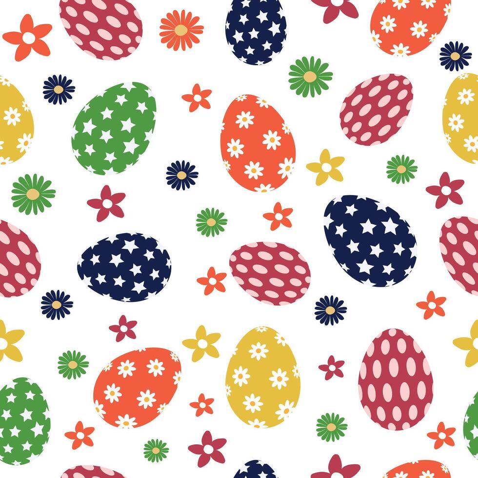 Seamless pattern with creative Easter eggs and flowers. Design of fabric, packaging. vector