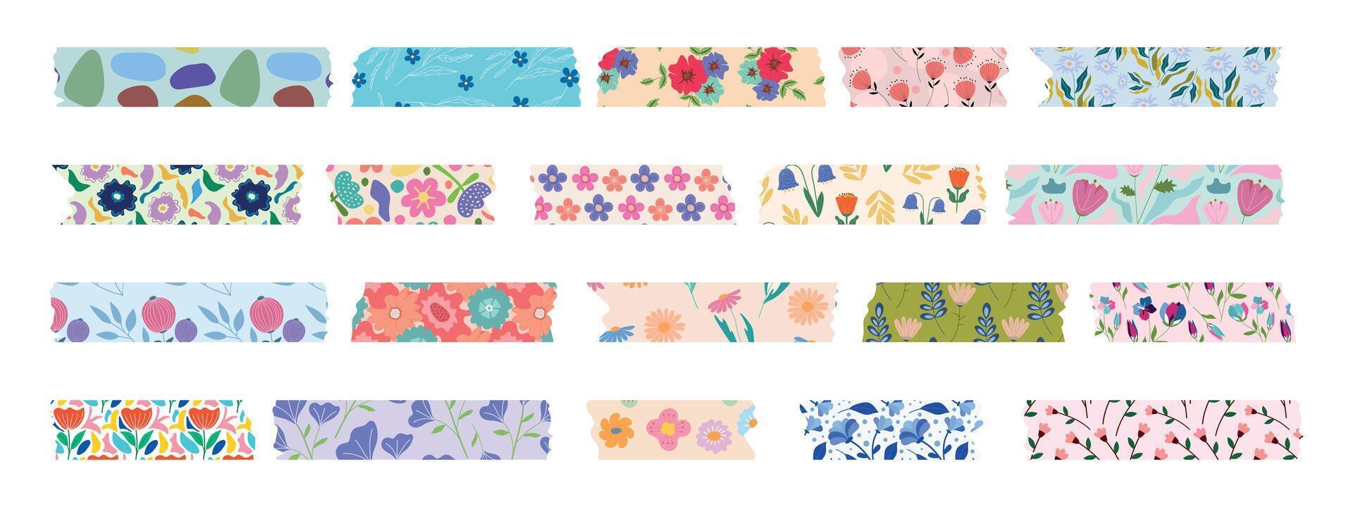 Collection of Washi tapes. Colorful scrapbook strips, sticky labels and decorative tape. Border elements, paper sticker. vector