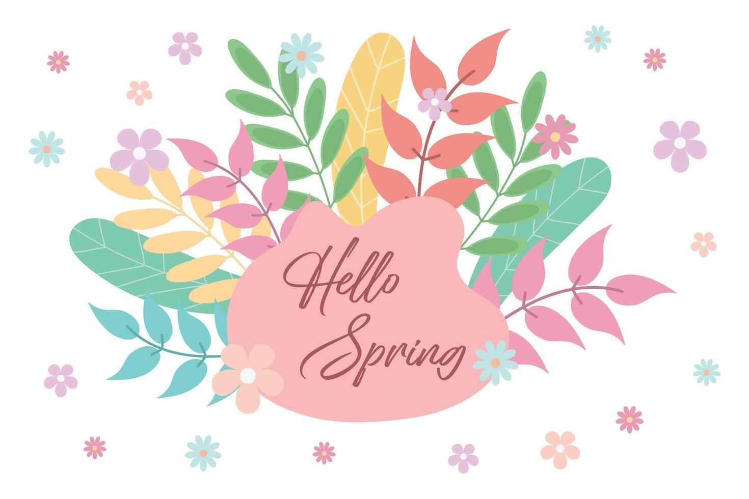 Beautiful spring floral background. Inscription Hello Spring. vector