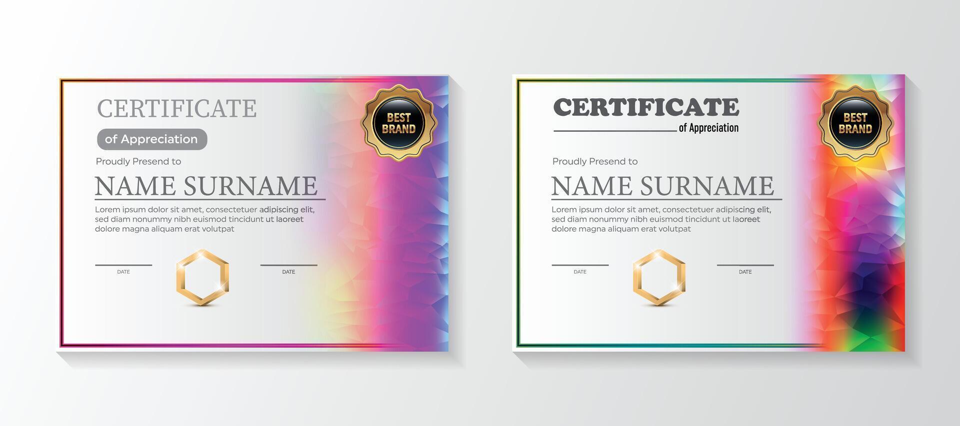 Set Modern certificate template in gradation and gold colors, luxury and modern style and award style vector image. Suitable for appreciation.