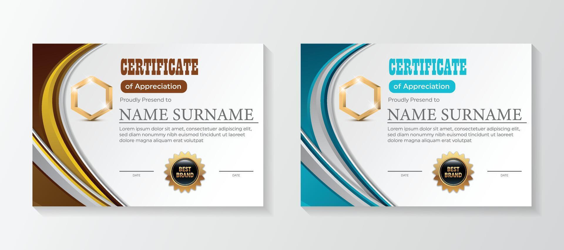 conjunto moderno certificado modelo en gradación y oro colores, lujo y moderno estilo y premio estilo vector imagen. adecuado para apreciación.