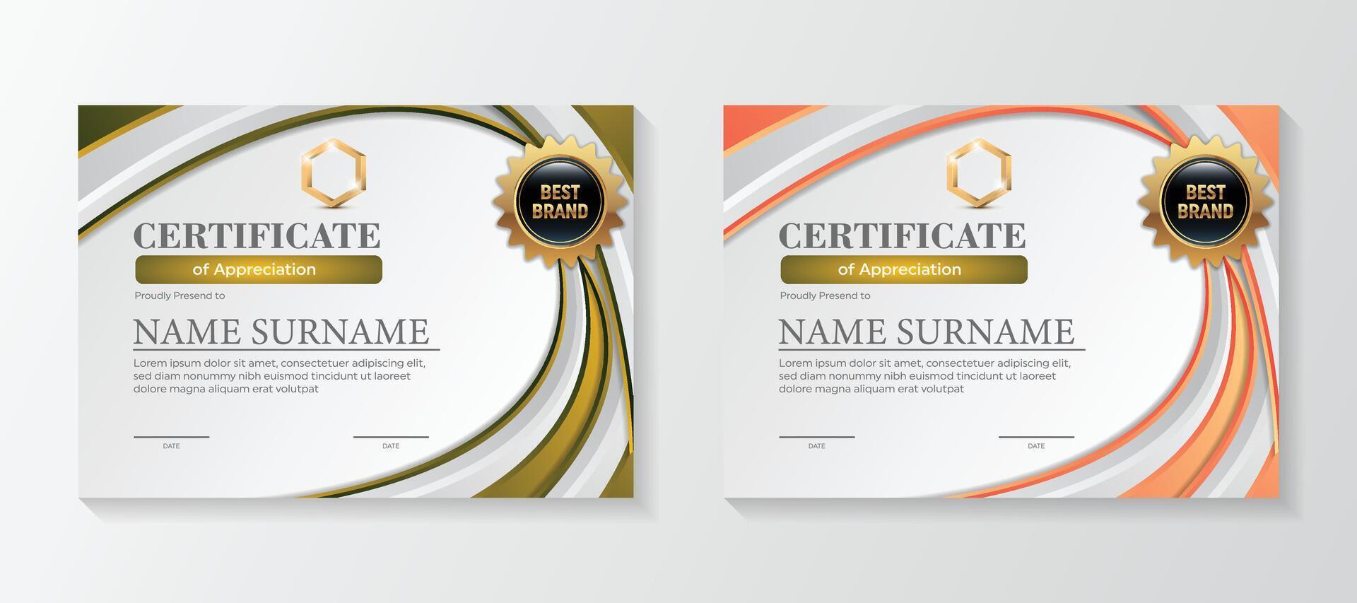 Set Modern certificate template in gradation and gold colors, luxury and modern style and award style vector image. Suitable for appreciation.