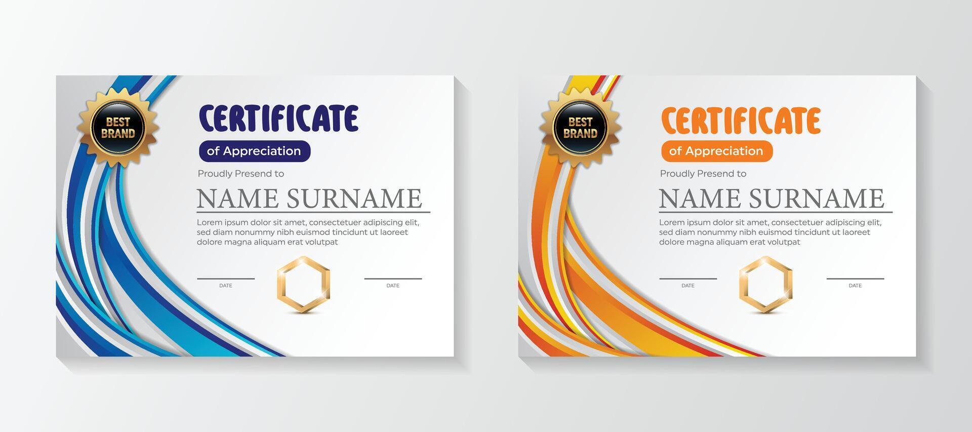 Set Modern certificate template in gradation and gold colors, luxury and modern style and award style vector image. Suitable for appreciation.