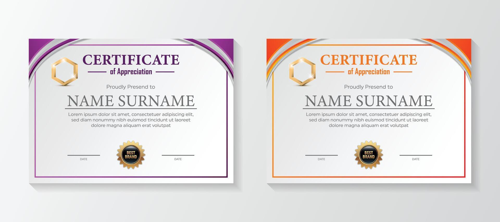 conjunto moderno certificado modelo en gradación y oro colores, lujo y moderno estilo y premio estilo vector imagen. adecuado para apreciación.