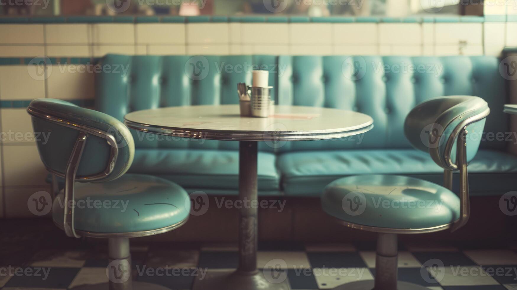 AI generated Generative AI, Vintage photo of American cafe 50s, retro interior design