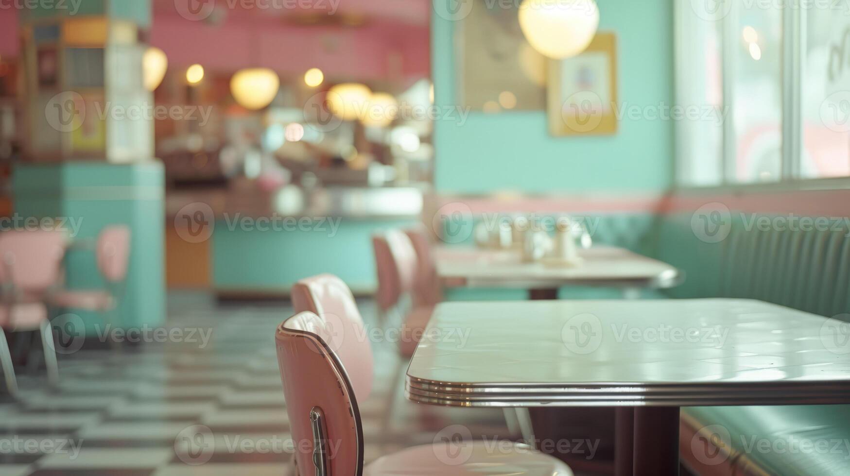 AI generated Generative AI, Vintage photo of American cafe 50s, retro interior design