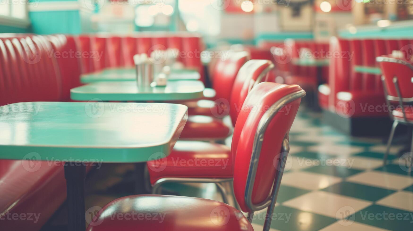 AI generated Generative AI, Vintage photo of American cafe 50s, retro interior design