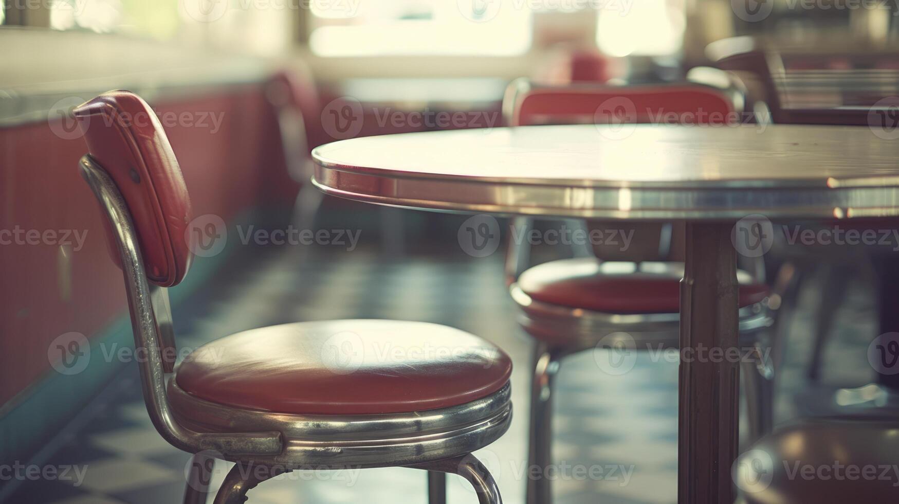 AI generated Generative AI, Vintage photo of American cafe 50s, retro interior design