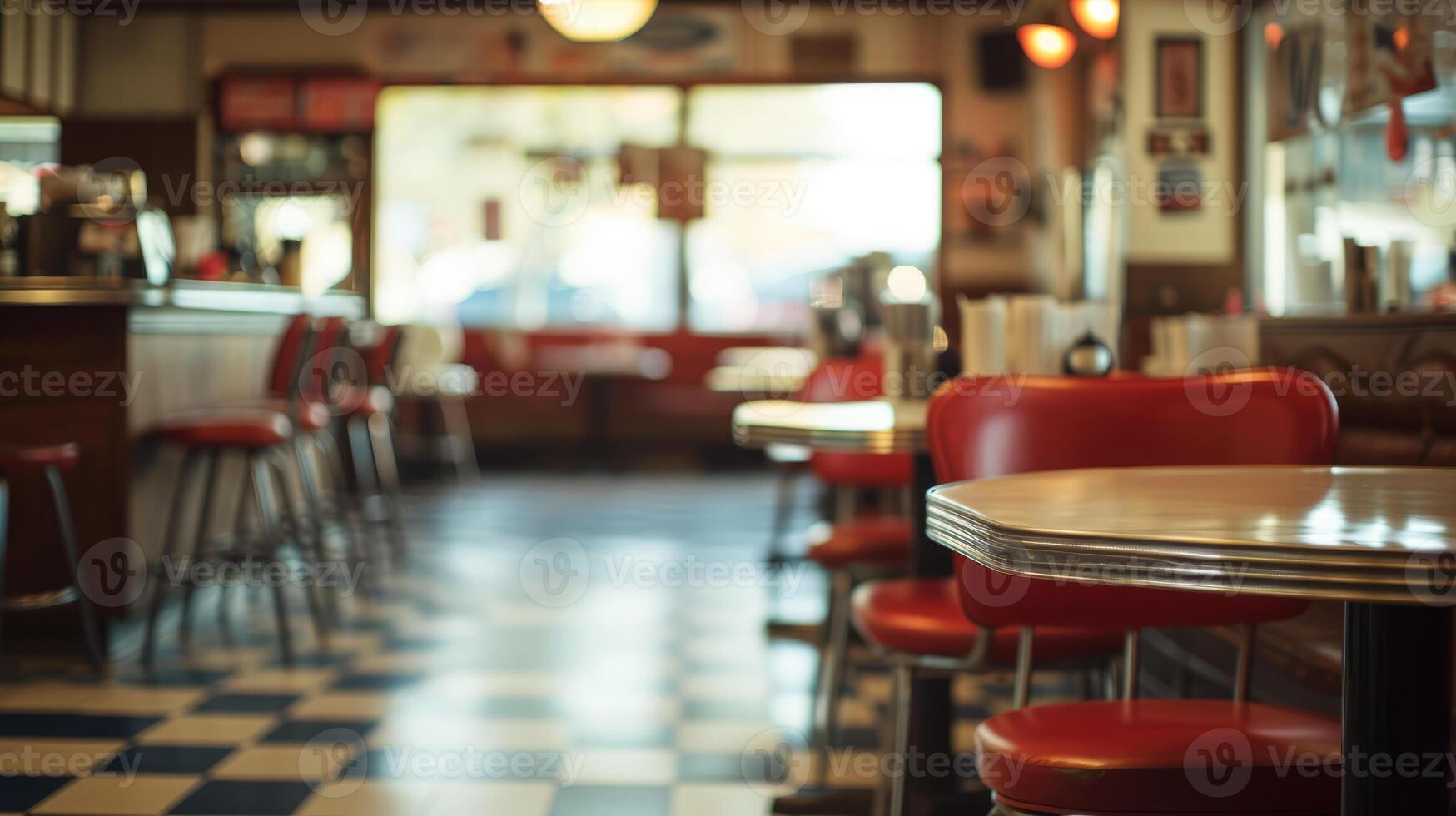 AI generated Generative AI, Vintage photo of American cafe 50s, retro interior design