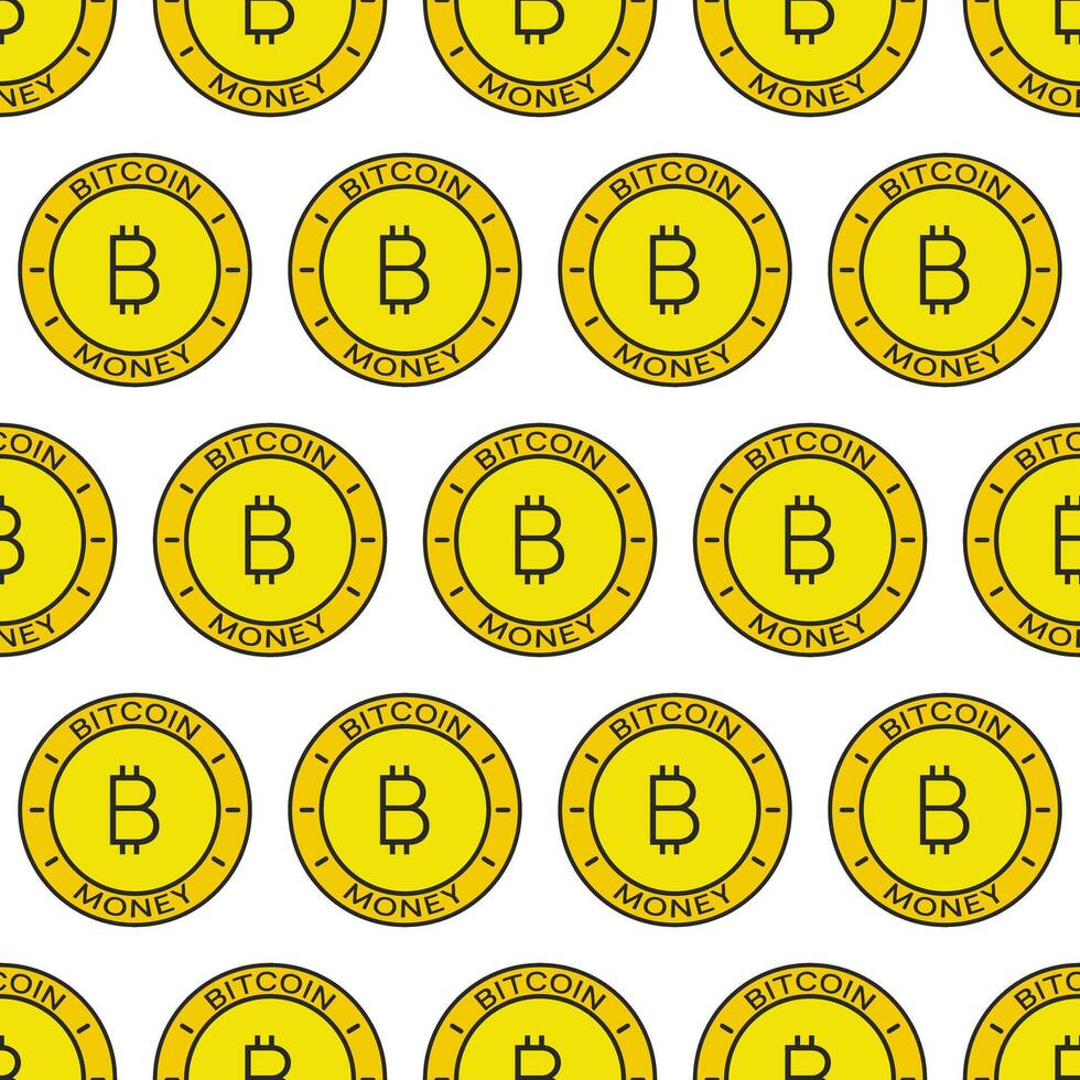 Bitcoin coin pattern. Money Seamless pattern on a white background. Cryptocurrency, blockchain, mining, Payment System. Finance, Economics, Virtual Currency. Vector illustration, flat style.