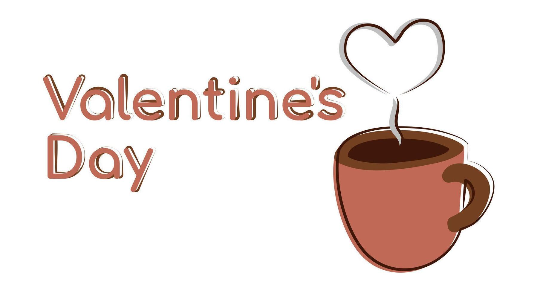 Illustration of a cup of coffee with steam in the form of a heart. Vector image for the holiday Valentine's Day, February 14th. Cup with hot drink. Stroke illustration.