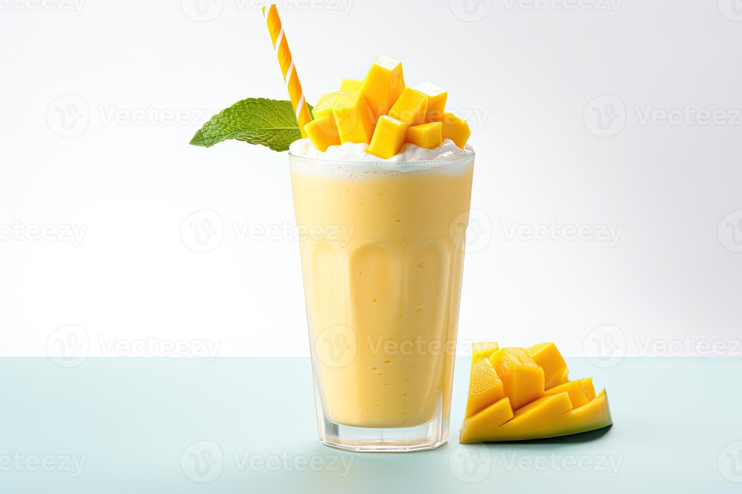 AI generated Mango milkshake closeup photo