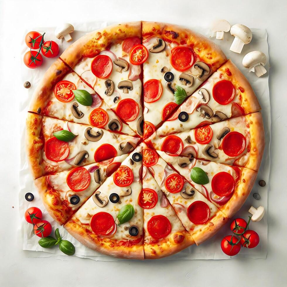AI generated Slice of fresh italian classic original Pepperoni Pizza photo