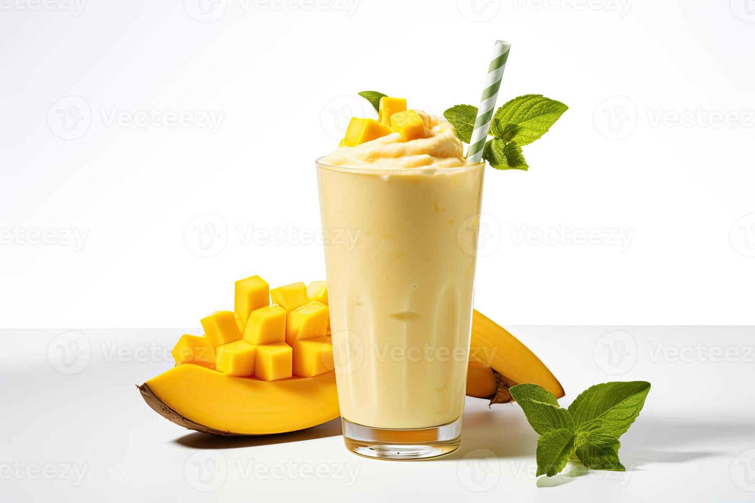 AI generated Mango milkshake closeup photo
