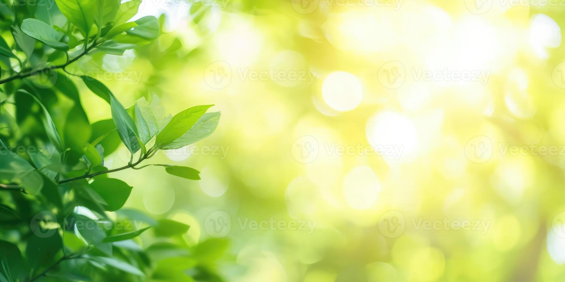 ai generado hermosa naturaleza ver de verde hoja en borroso verdor antecedentes en jardín y luz de sol con Copiar espacio foto