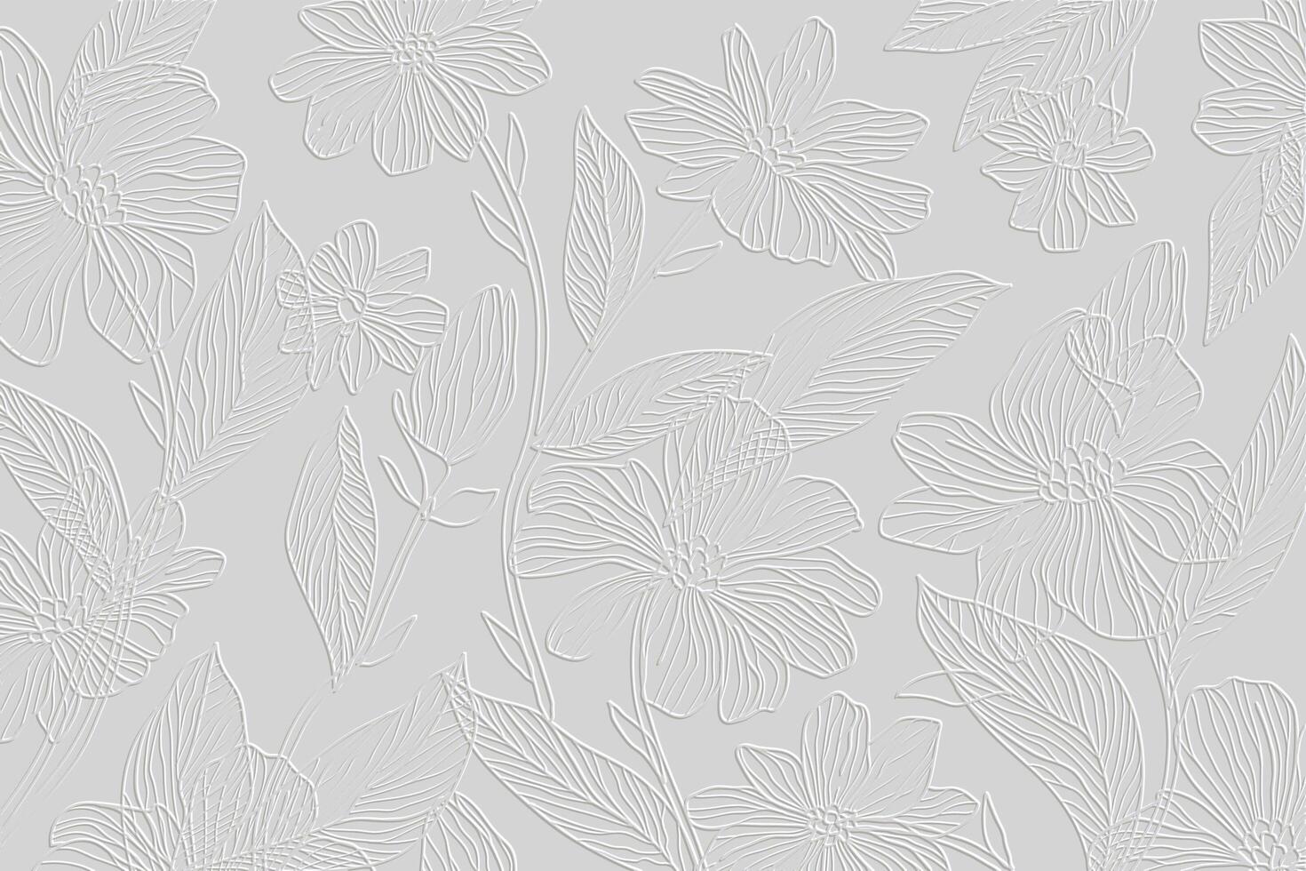 Embossed tropical palm leaves and flowers seamless pattern topic leaves relief white background photo