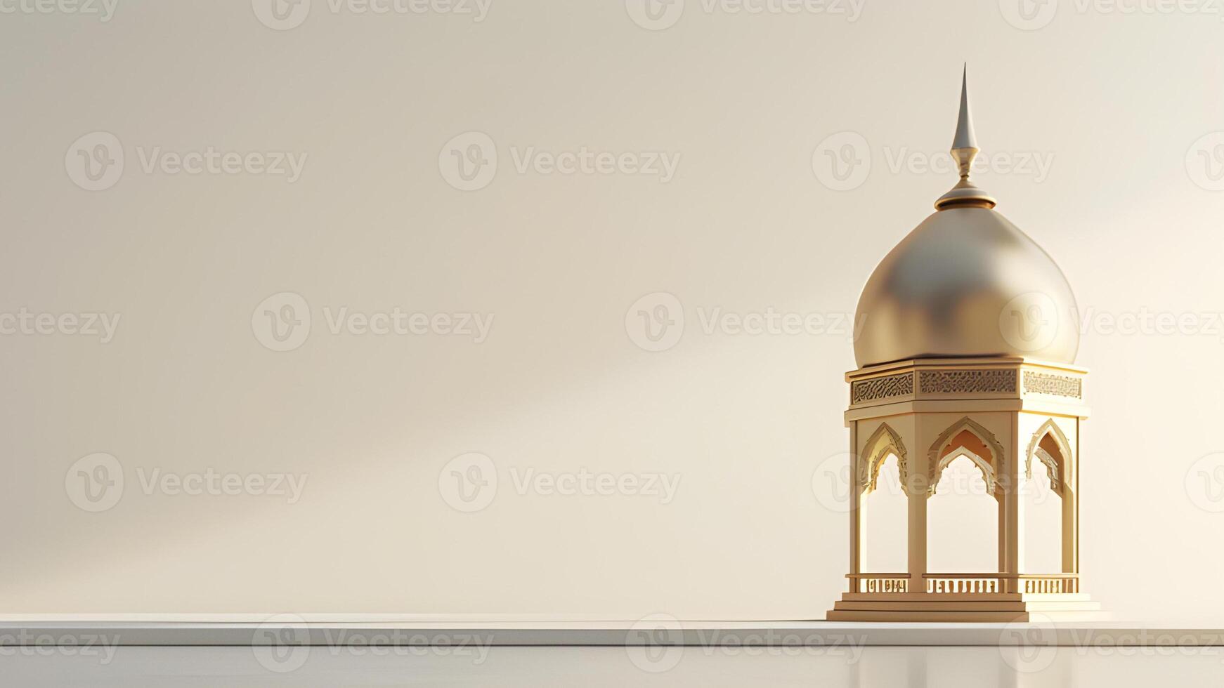 AI generated Islamic Ramadan Kareem background with copy space area. 3D Arabic lantern photo