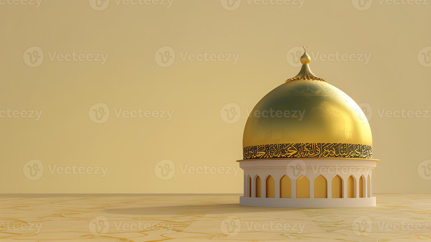 AI generated Ramadan Kareem Islamic Greeting Background with 3D Mosque and Copy Space Area photo