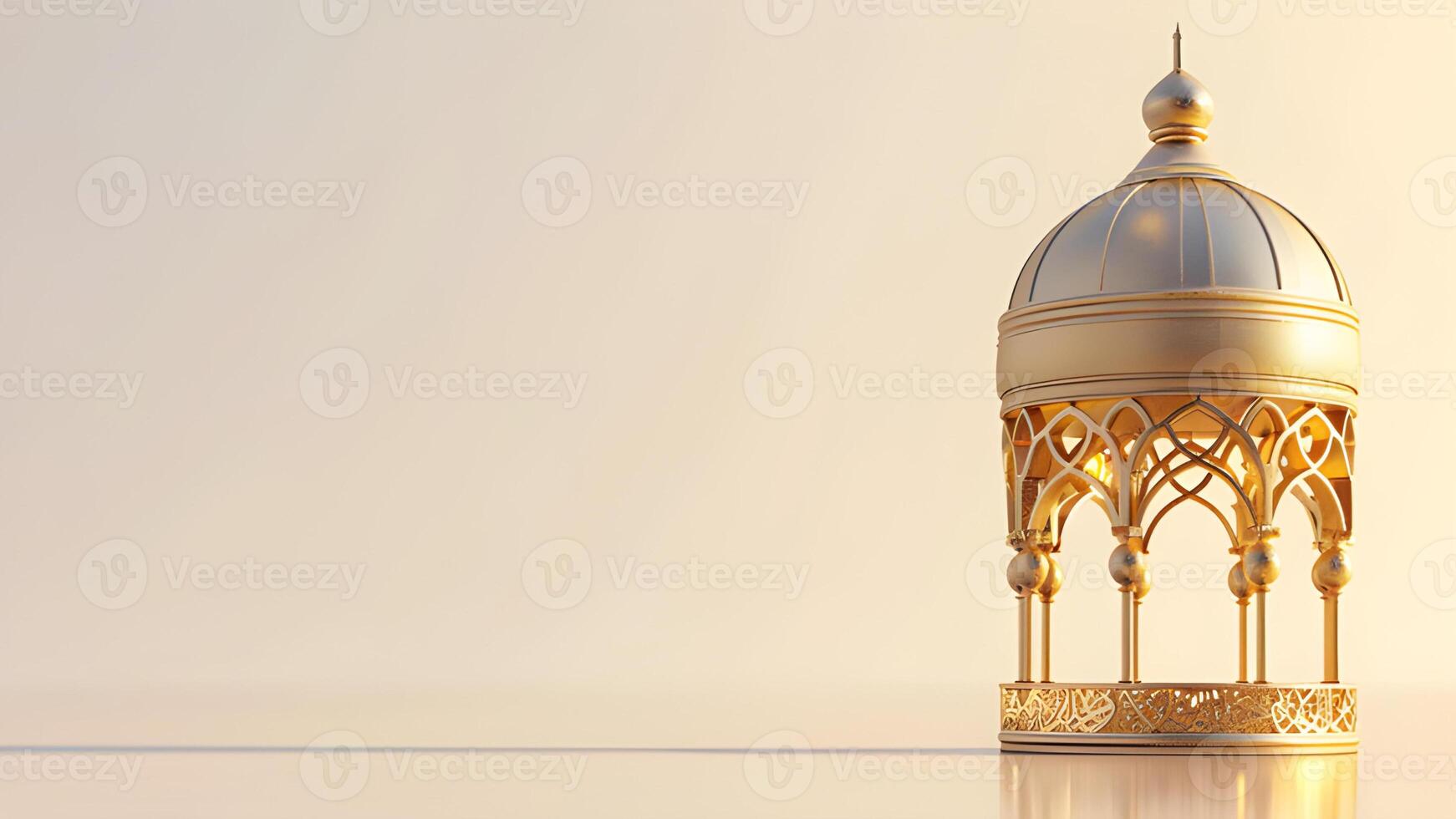 AI generated Islamic Ramadan Kareem background with copy space area. 3D Arabic lantern photo