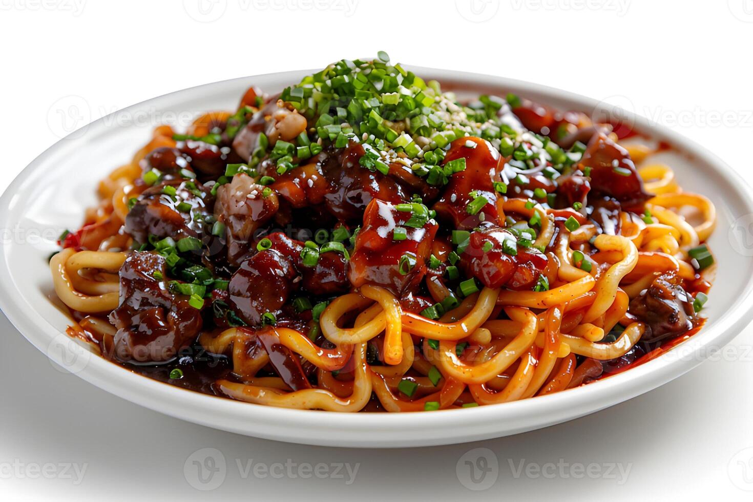 AI generated jajangmyeon served on a plate isolated on white background photo