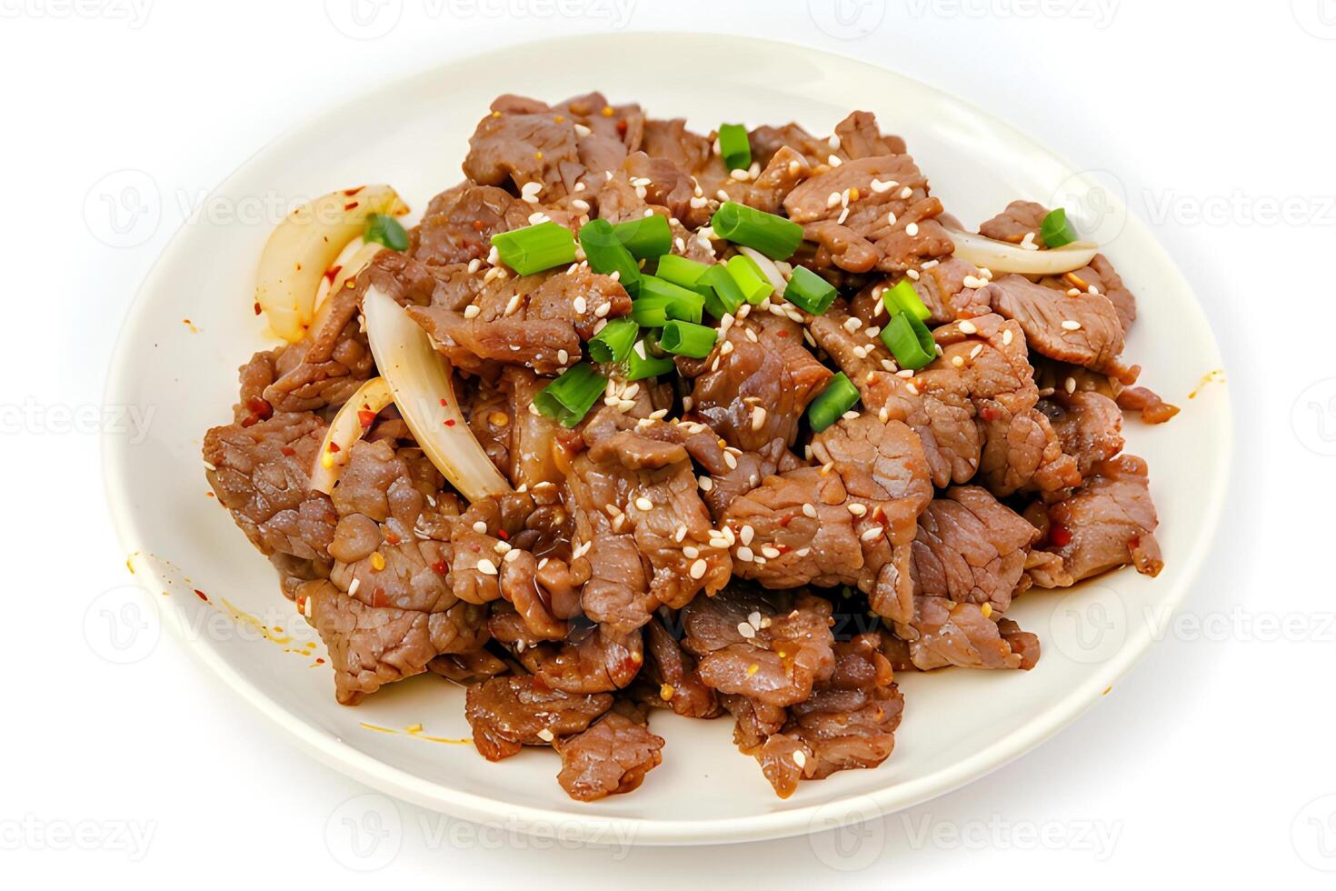 AI generated Bulgogi served on a plate isolated on white background photo