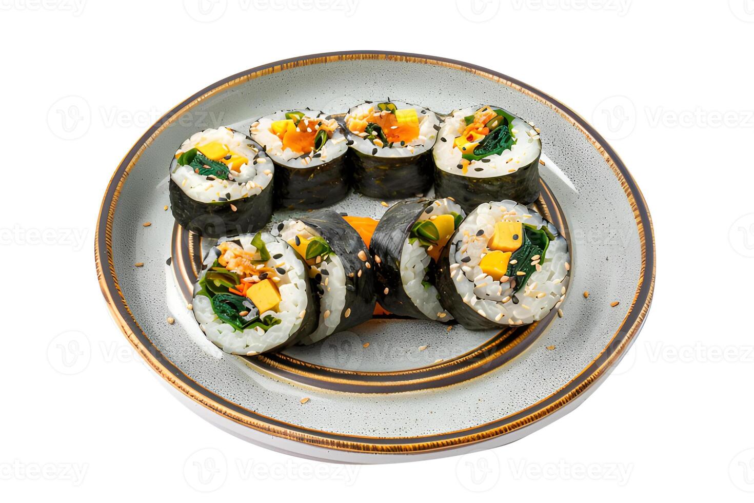 ai generado gimbap servido en un plato aislado en blanco antecedentes foto