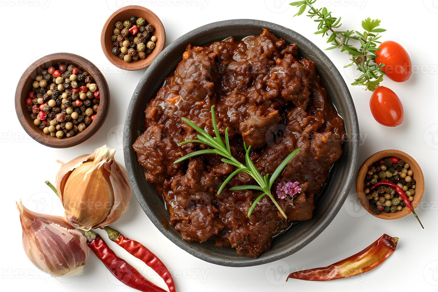 AI generated rendang isolated on white background photo
