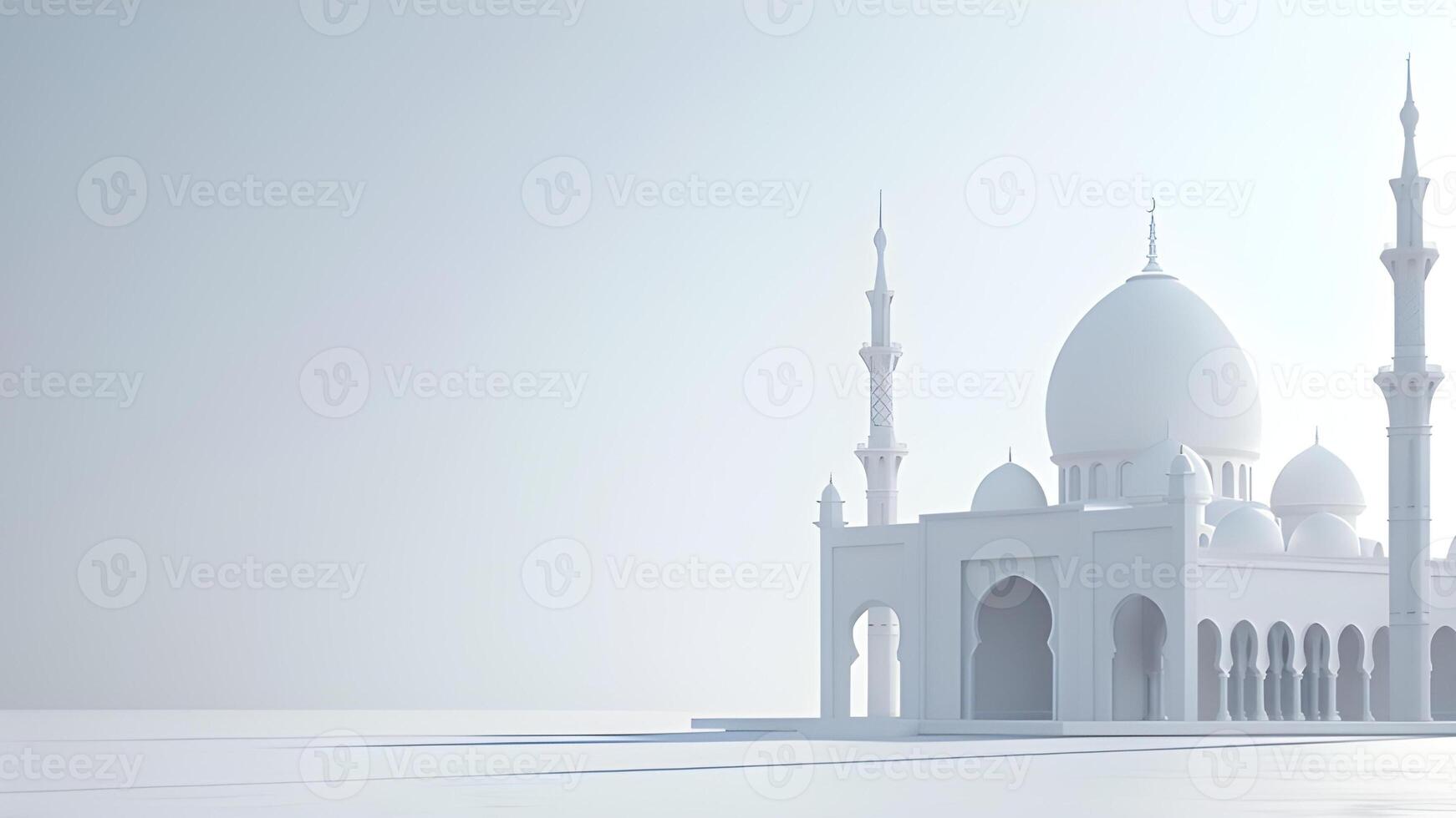 AI generated Ramadan Kareem Islamic Greeting Background with 3D Mosque and Copy Space Area photo