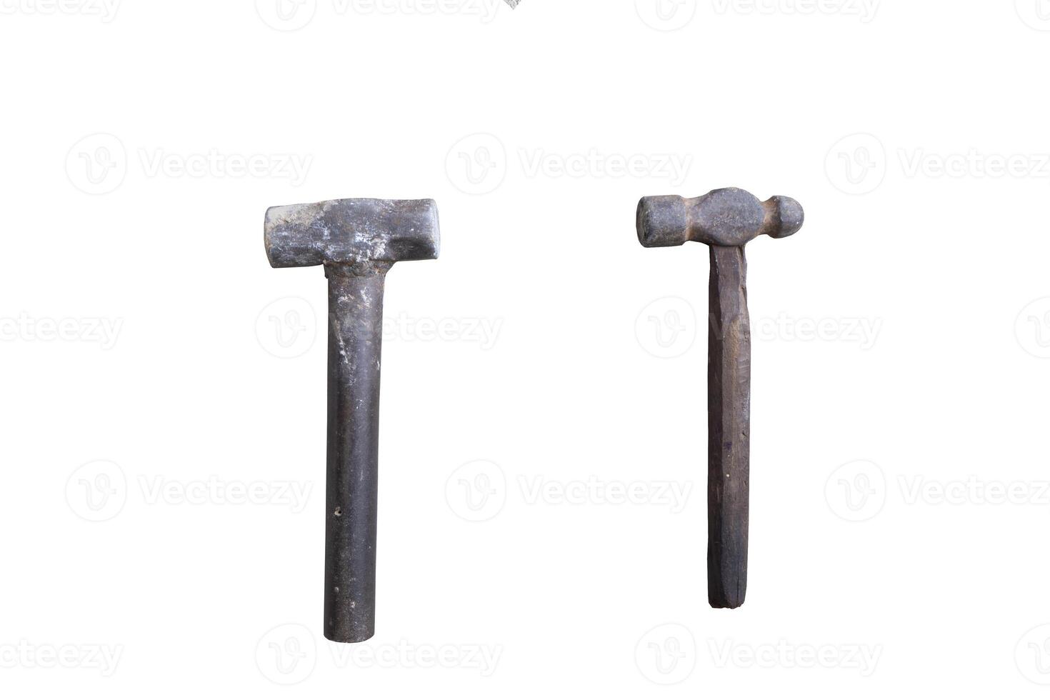 Rusty old hammer isolated on white background, vintage metal tool for construction photo