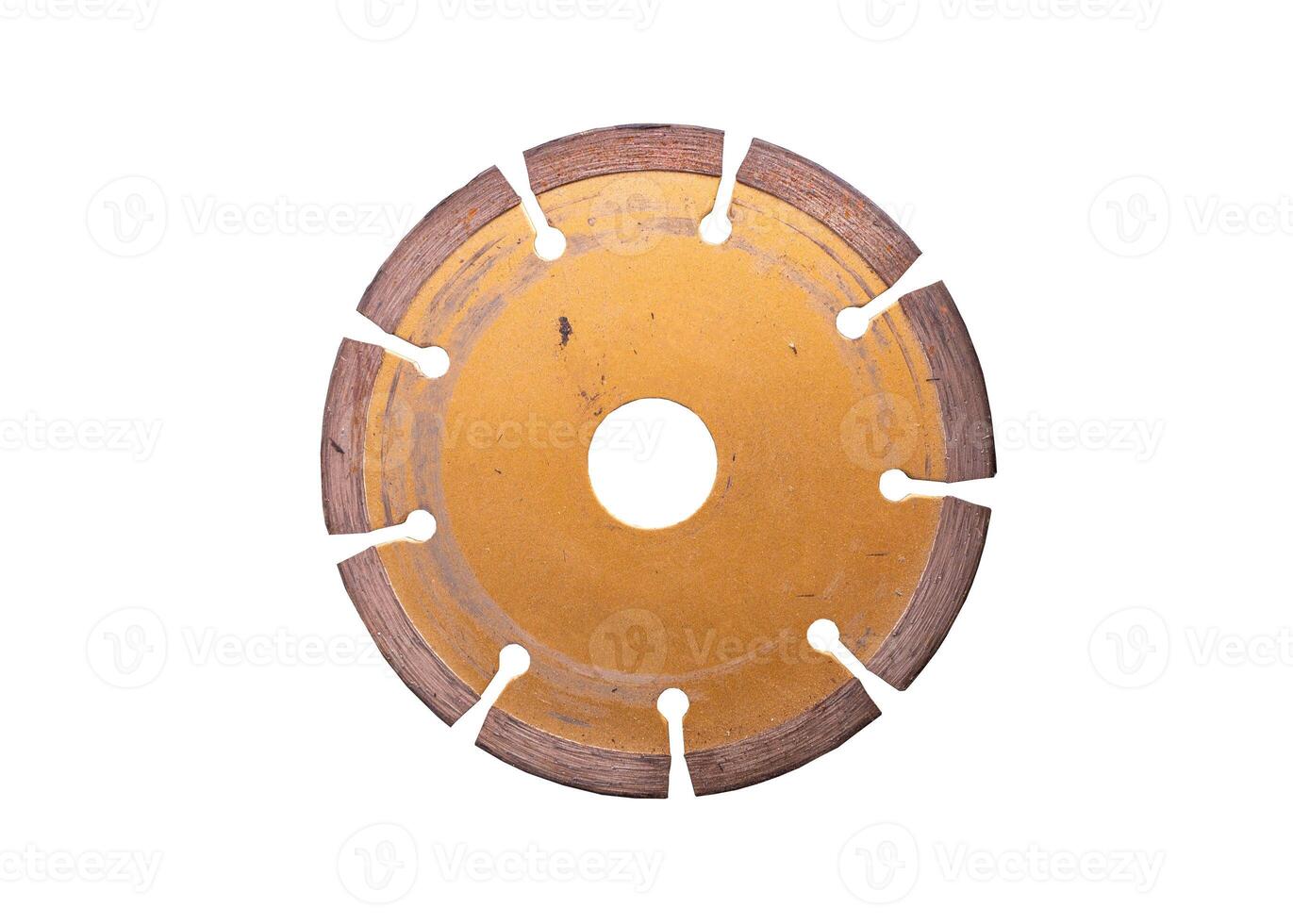 Circular saw blade isolated on white background with car clutch disc, metal chip photo