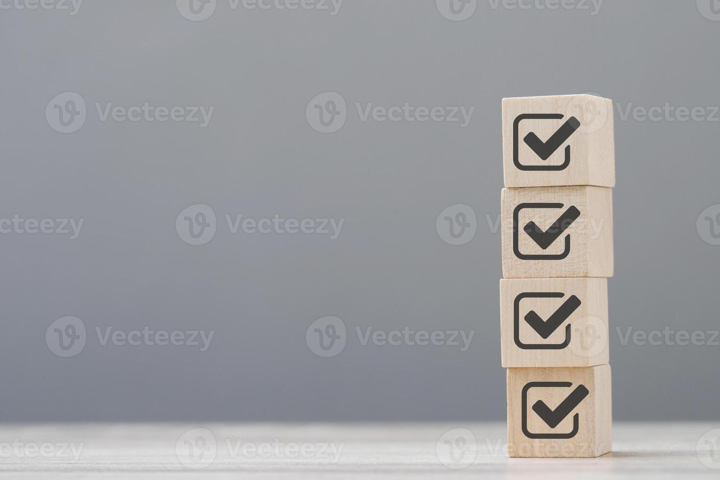 wood cube block with customer satisfaction rating to measure product evaluation photo