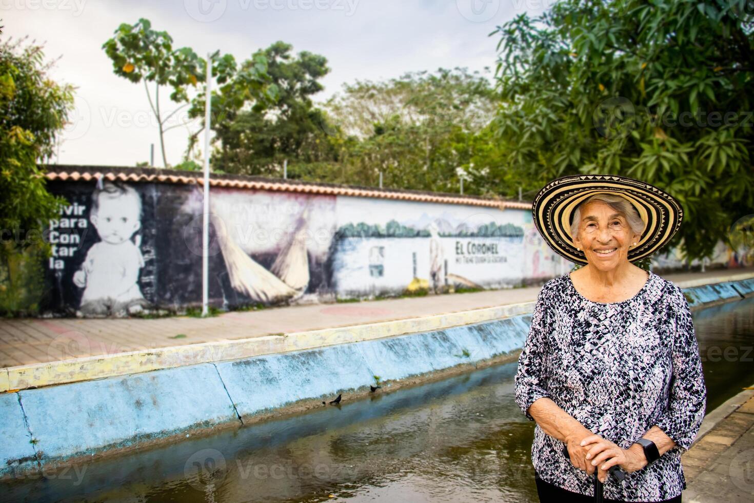 Senior woman tourist at the Macondo Linear Park in Aracataca the birthplace of the Colombian Literature Nobel Prize Gabriel Garcia Marquez photo