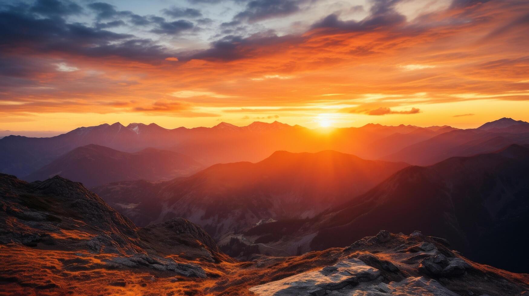 AI generated Sunrise and mountains a golden and majestic view photo