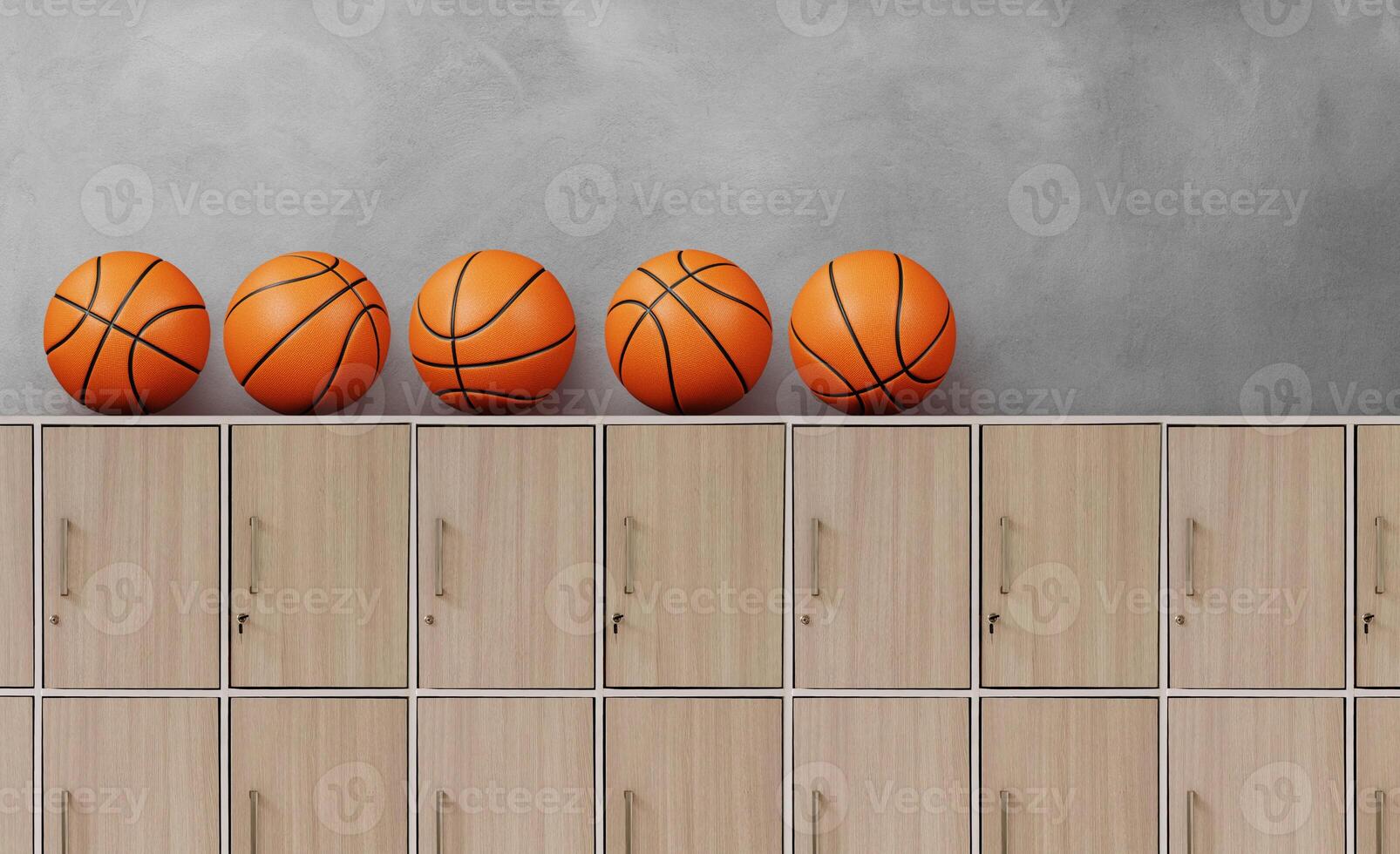 Basketball ball on wooden locker photo