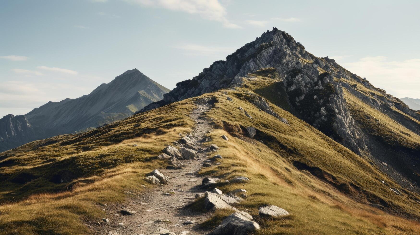 AI generated Rugged trail and horizon in a mountain landscape photo