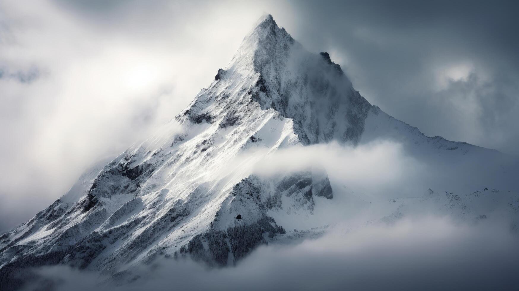 AI generated Snow covered peak and a majestic view photo