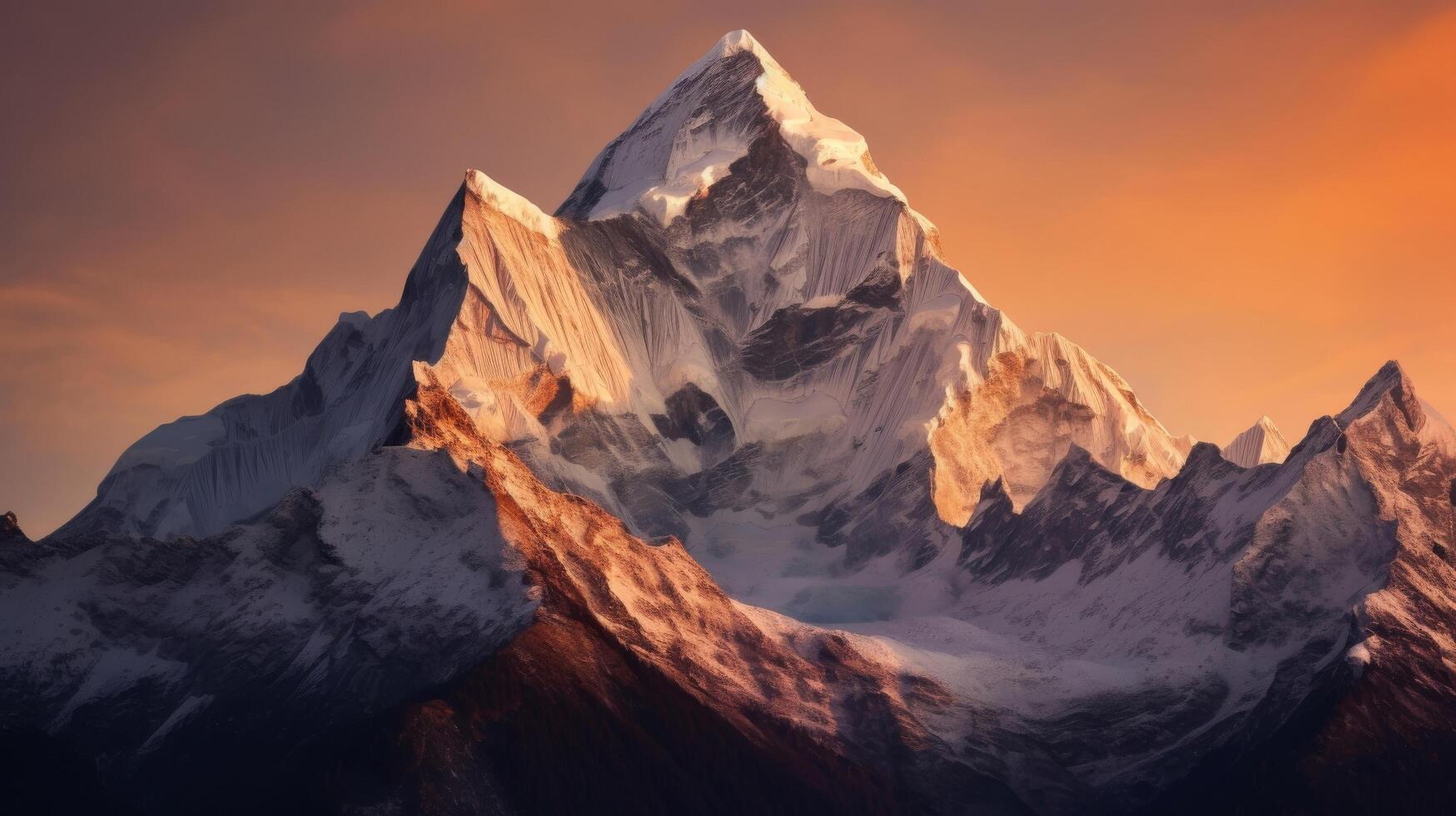 ai generado amanecer ligero y cielo terminado un remoto montaña pico foto