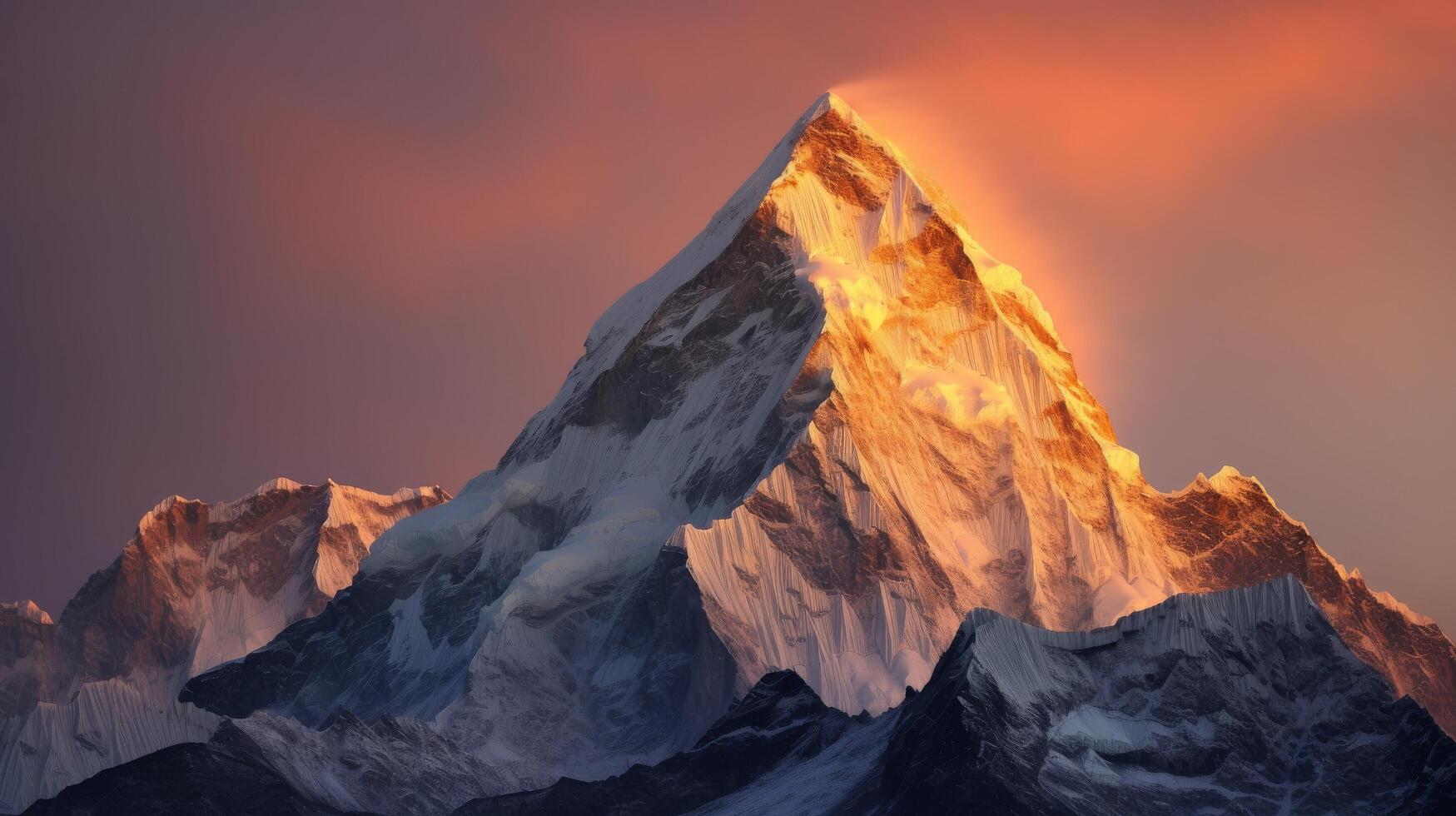 ai generado remoto montaña pico y cielo a amanecer foto