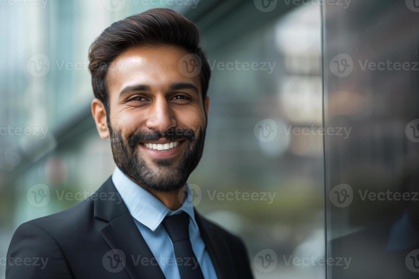 AI generated Smiling Indian businessman with copy space photo