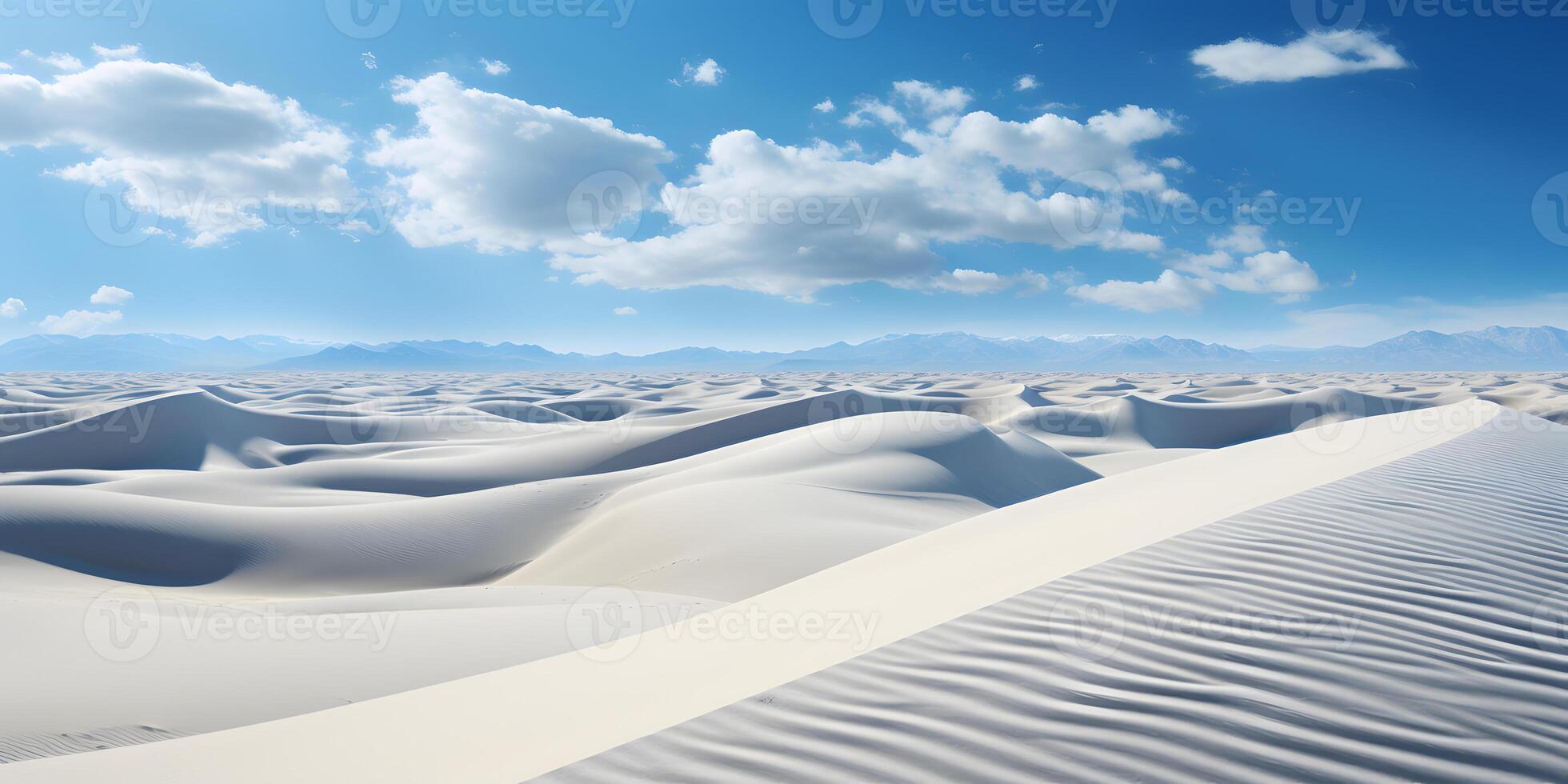 AI generated White Sand Dunes Landscape in the Desert with Blue Sky View. White Desert. Generative Ai photo